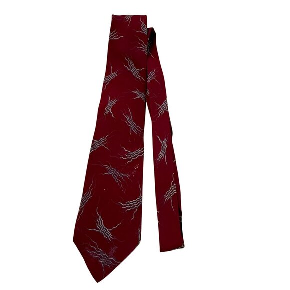 Vintage Giorgio Armani Red Patterned Silk Tie Made In Italy Abstract Lines - Picture 2 of 10